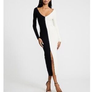Express Black and White Long Sleeve Dress